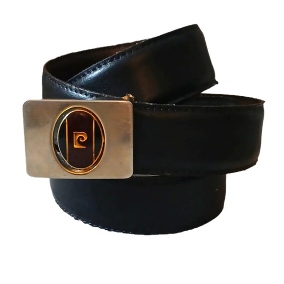 Vintage Pierre Cardin Black Leather Belt Men's size XXL 44 in long - Picture 1 of 12